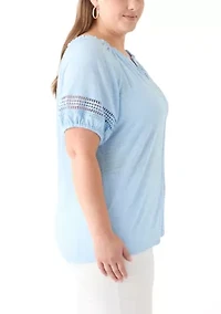 Plus Knit Gauze Split Neck