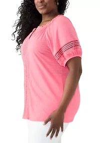 Plus Knit Gauze Split Neck