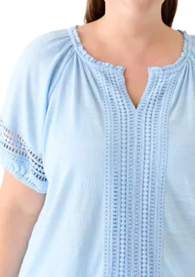 Plus Knit Gauze Split Neck