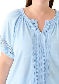 Plus Knit Gauze Split Neck