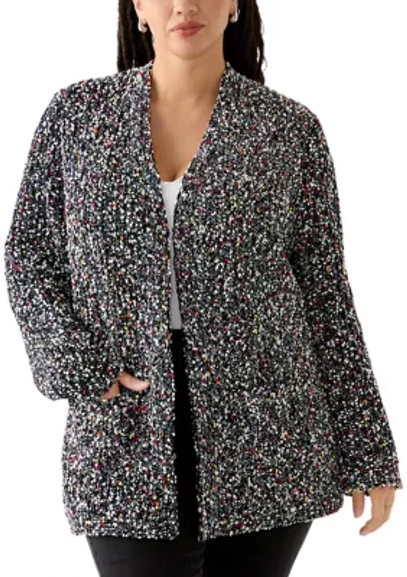 Plus Confetti Chenille 2-Pocket Open Front Cardigan