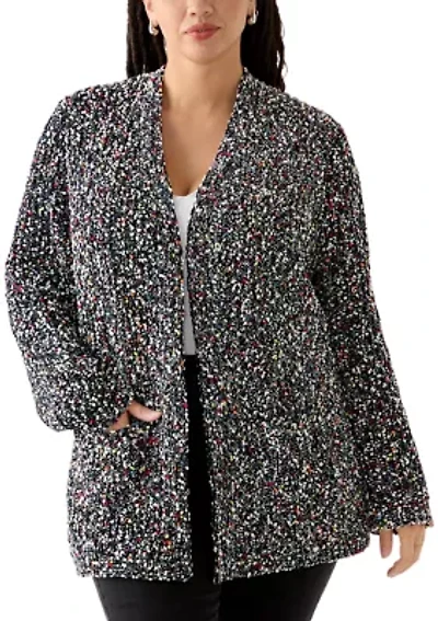 Plus Confetti Chenille 2-Pocket Open Front Cardigan