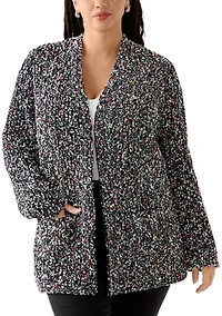 Plus Confetti Chenille 2-Pocket Open Front Cardigan