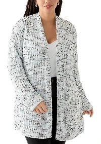 Plus Confetti Chenille 2-Pocket Open Front Cardigan