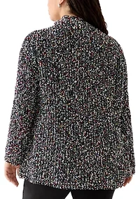 Plus Confetti Chenille 2-Pocket Open Front Cardigan