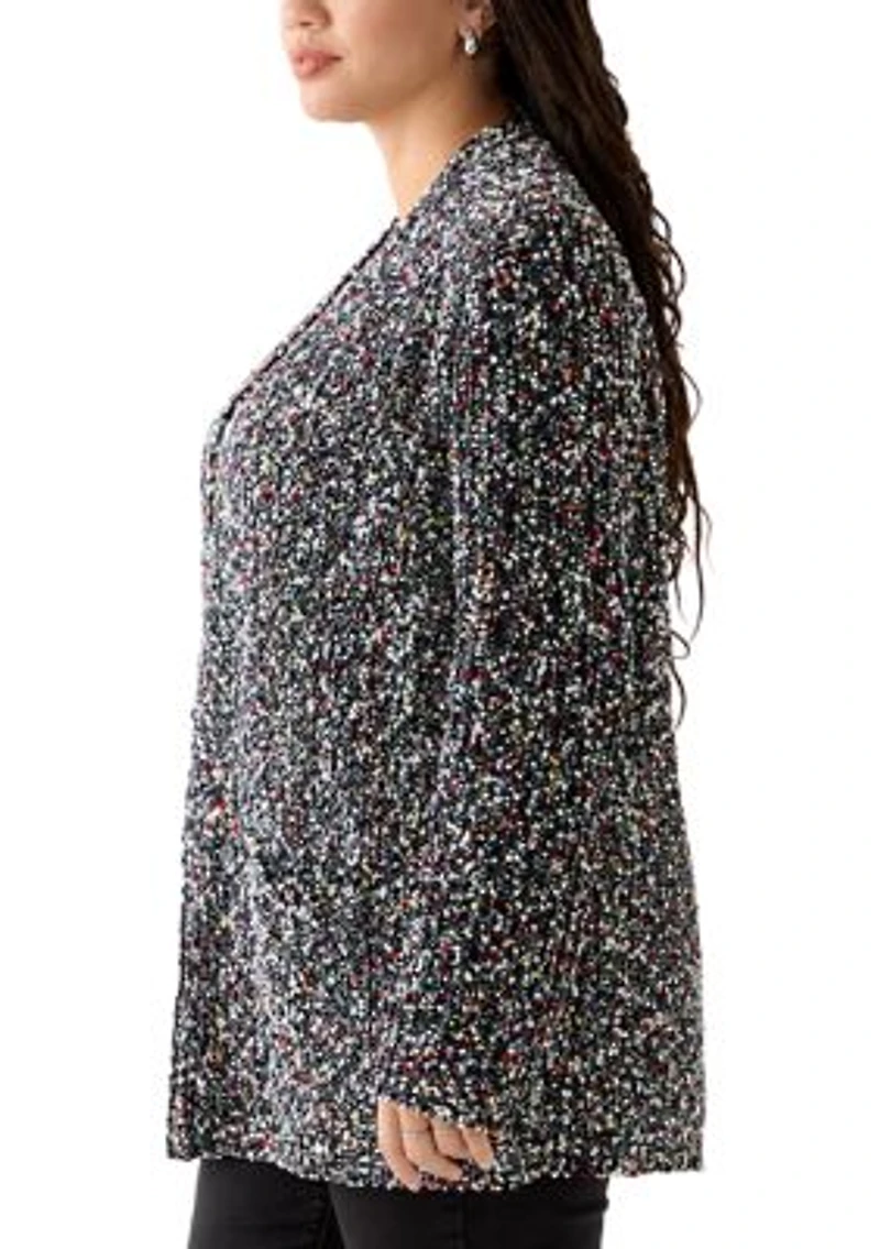 Plus Confetti Chenille 2-Pocket Open Front Cardigan