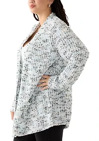 Plus Confetti Chenille 2-Pocket Open Front Cardigan