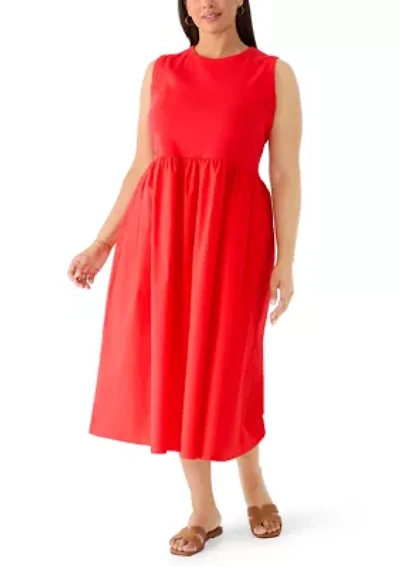 Plus Sleeveless Knit-Woven Midi Dress