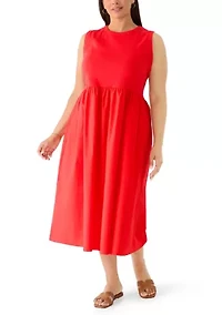 Plus Sleeveless Knit-Woven Midi Dress
