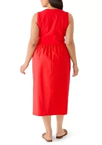 Plus Sleeveless Knit-Woven Midi Dress
