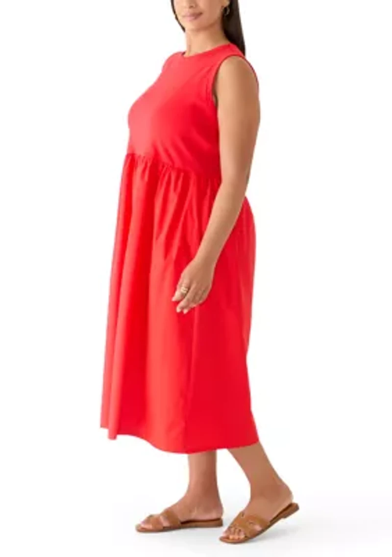 Plus Sleeveless Knit-Woven Midi Dress