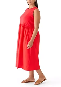 Plus Sleeveless Knit-Woven Midi Dress