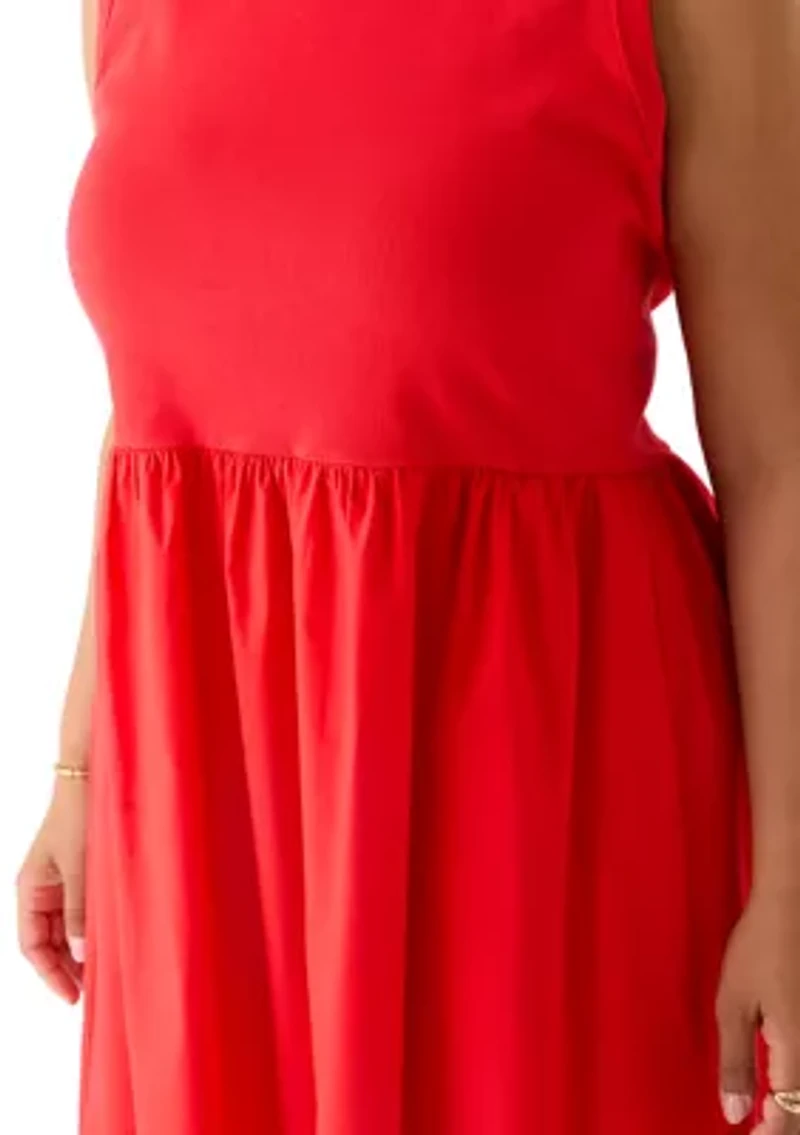 Plus Sleeveless Knit-Woven Midi Dress