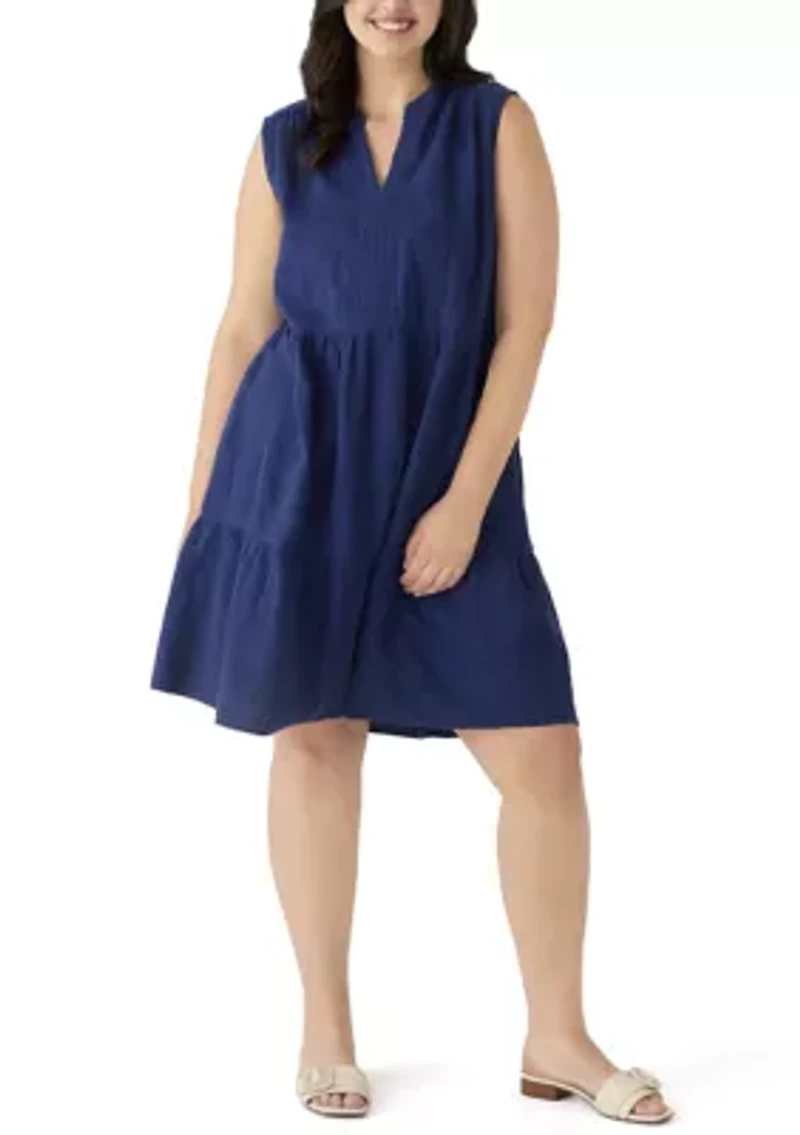 Plus Sleeveless Tiered Eyelet Dress
