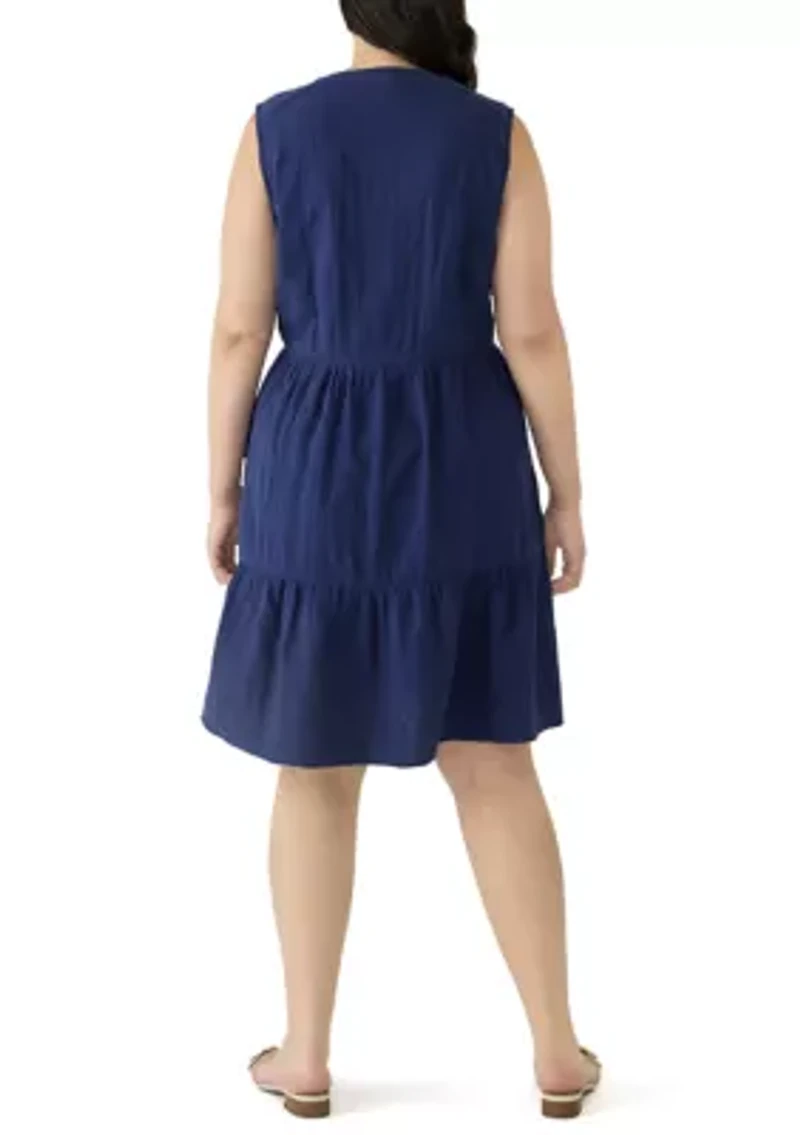 Plus Sleeveless Tiered Eyelet Dress