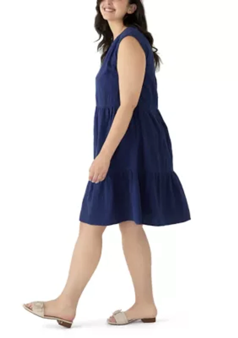 Plus Sleeveless Tiered Eyelet Dress