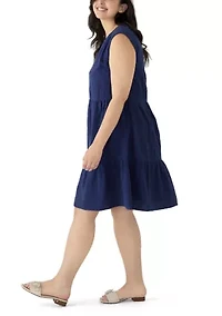 Plus Sleeveless Tiered Eyelet Dress