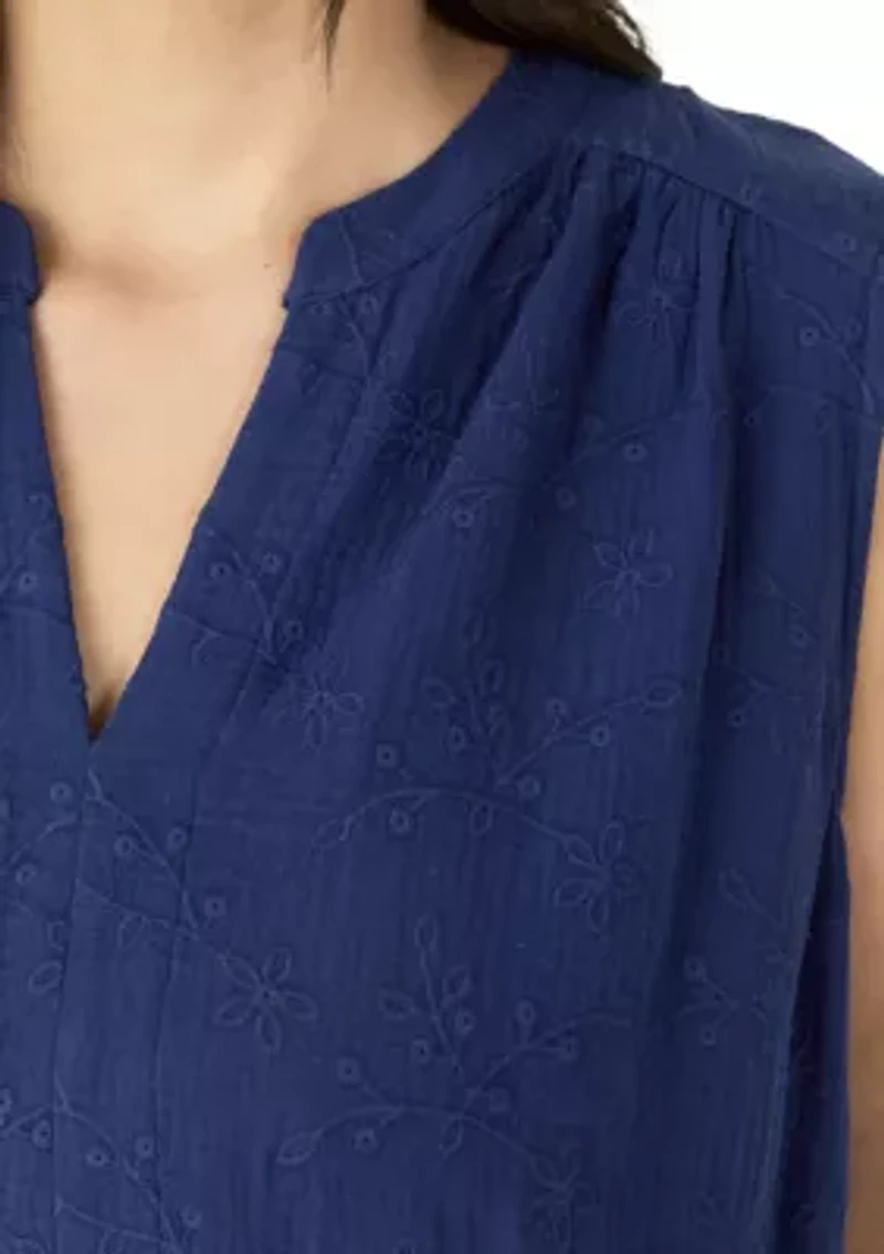 Plus Sleeveless Tiered Eyelet Dress
