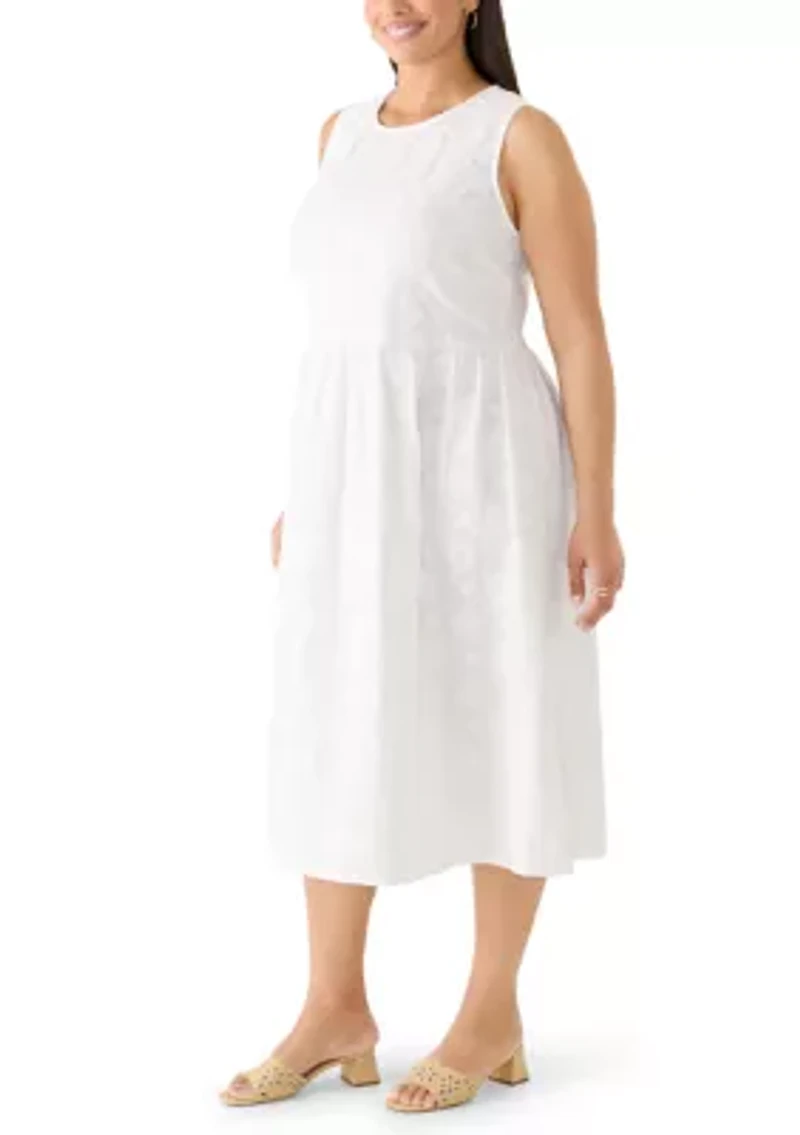 Plus Sleeveless Eyelet Midi Dress