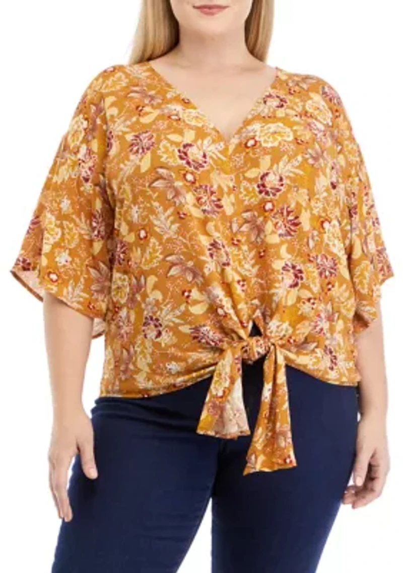 Plus Short Dolman Sleeve Tie Front Top