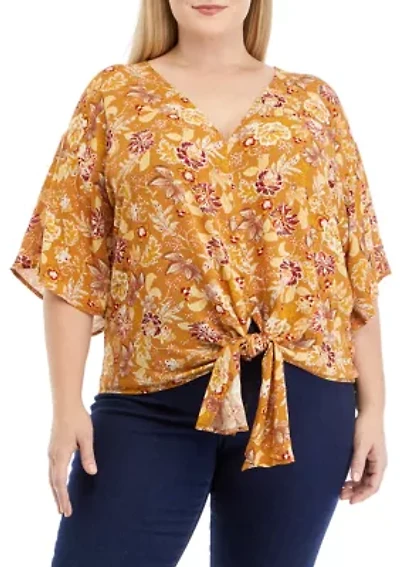 Plus Short Dolman Sleeve Tie Front Top