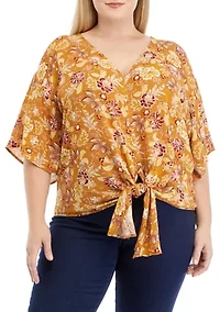 Plus Short Dolman Sleeve Tie Front Top