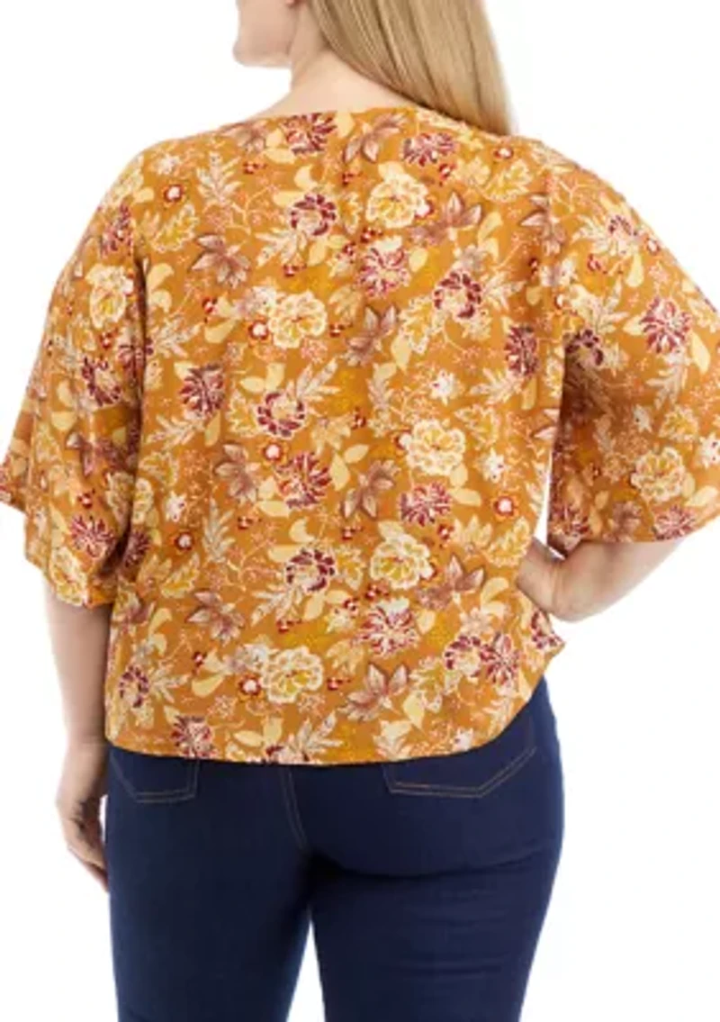 Plus Short Dolman Sleeve Tie Front Top