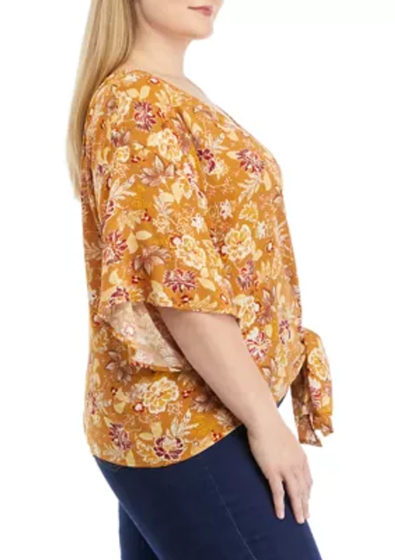 Plus Short Dolman Sleeve Tie Front Top