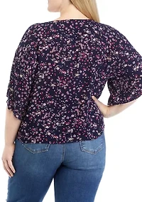Plus Short Dolman Sleeve Tie Front Top