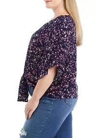 Plus Short Dolman Sleeve Tie Front Top