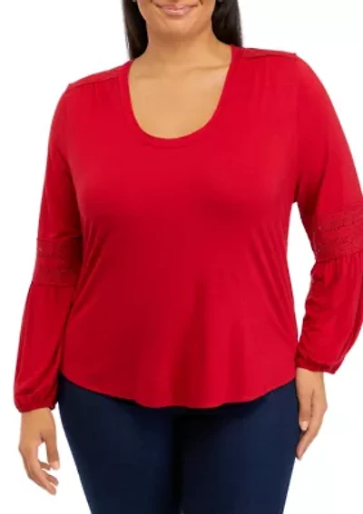 Plus Crochet Inset Knit Shirt