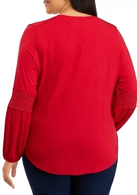 Plus Crochet Inset Knit Shirt