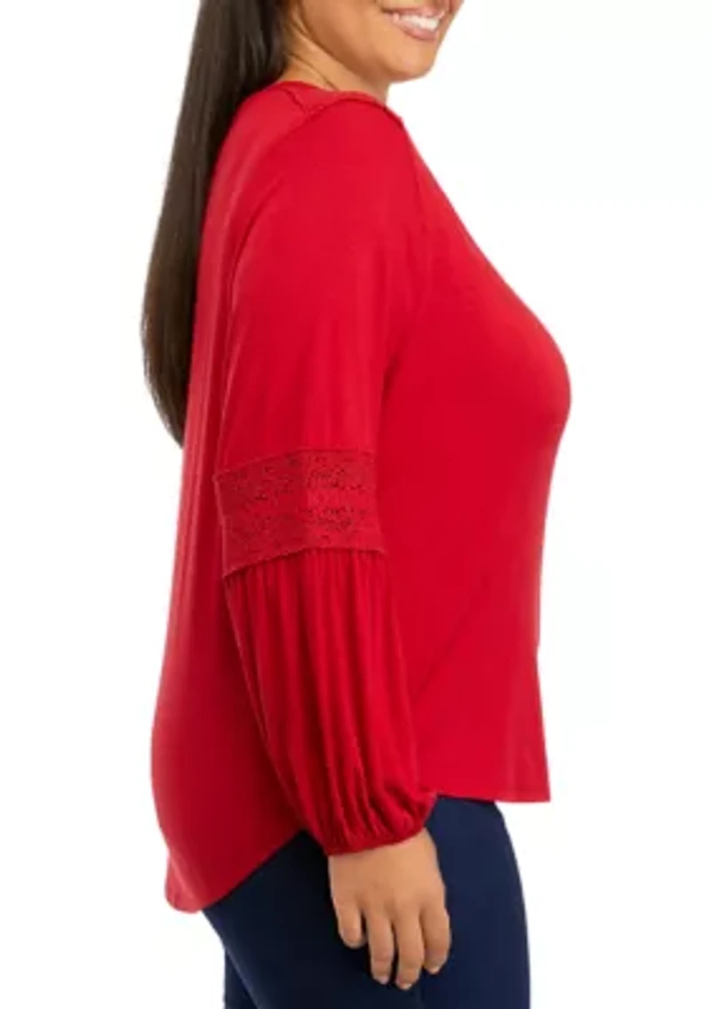 Plus Crochet Inset Knit Shirt