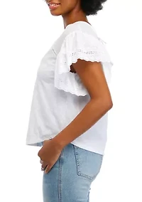 Juniors' Short Flutter Sleeve V-Neck Top