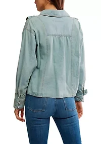 We The Free Tattered And Ruffled Denim Top