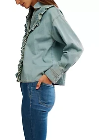 We The Free Tattered And Ruffled Denim Top