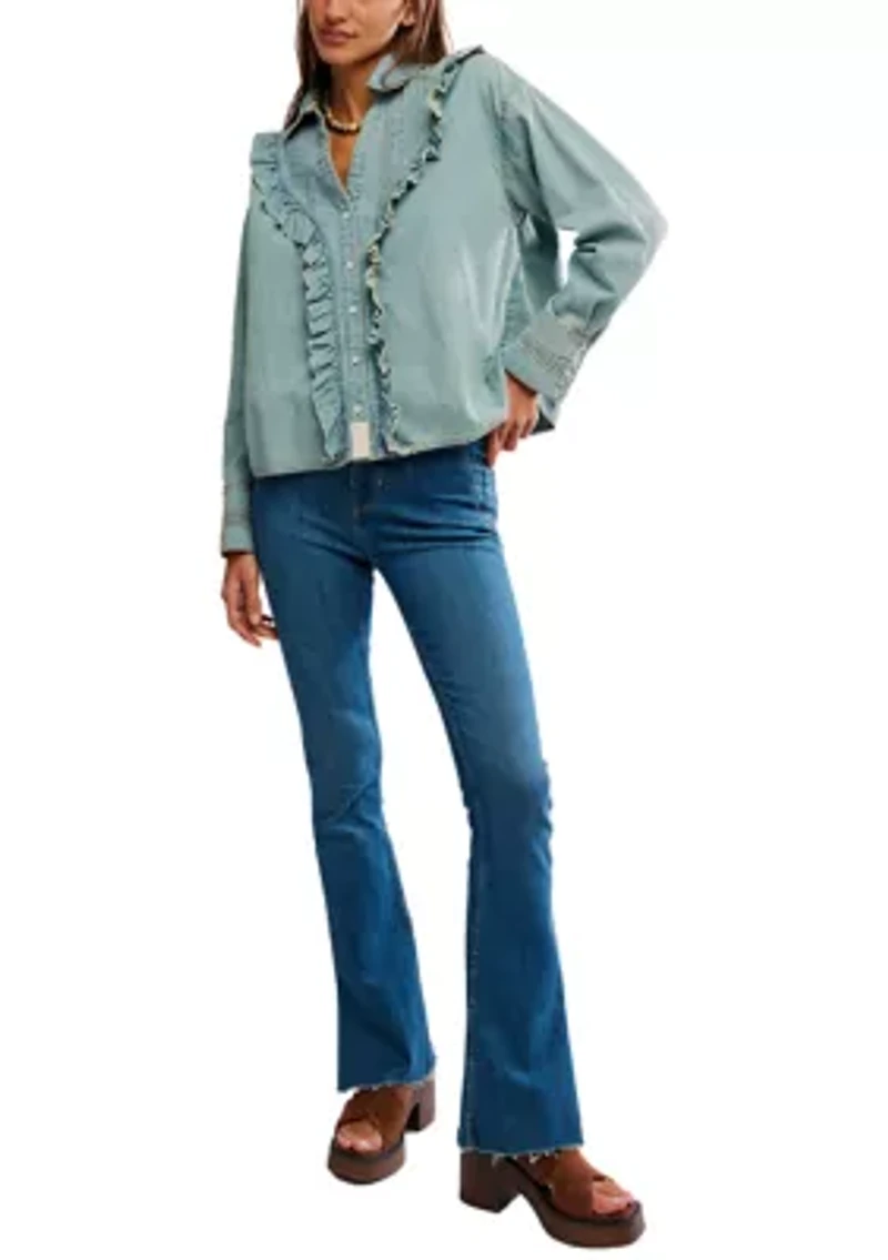 We The Free Tattered And Ruffled Denim Top