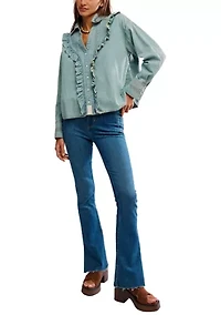 We The Free Tattered And Ruffled Denim Top