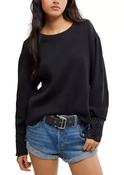 Lapis Cuff Crew Neck Long Sleeve T-Shirt