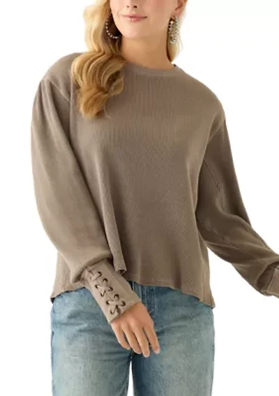 Lapis Cuff Crew Neck Long Sleeve T-Shirt