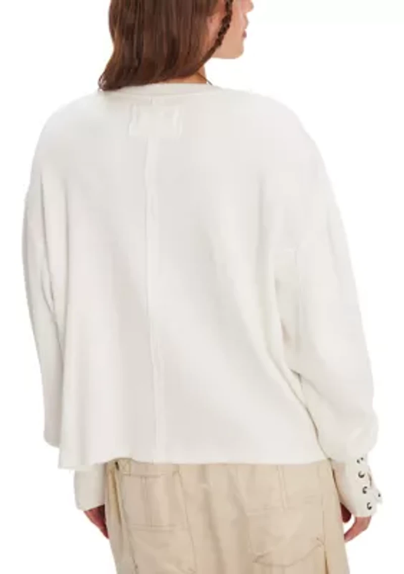 Lapis Cuff Crew Neck Long Sleeve T-Shirt