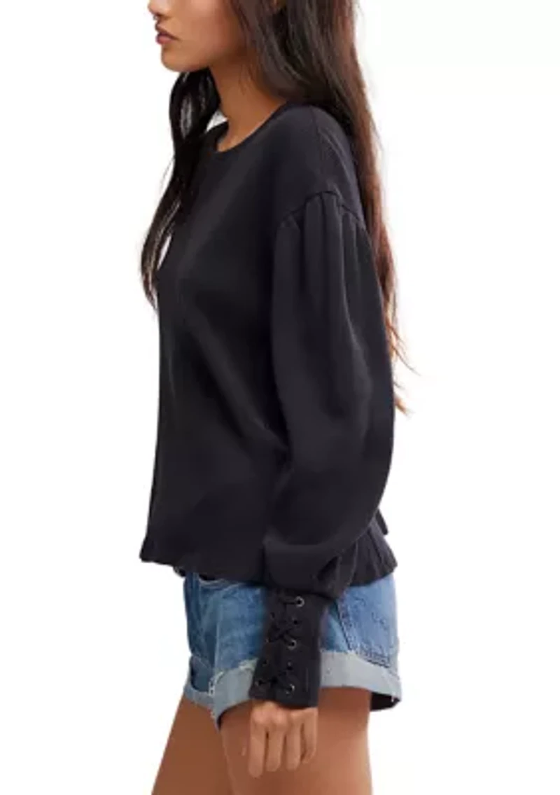 Lapis Cuff Crew Neck Long Sleeve T-Shirt