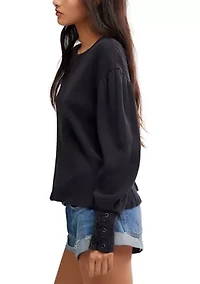 Lapis Cuff Crew Neck Long Sleeve T-Shirt