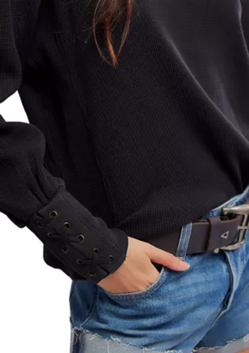 Lapis Cuff Crew Neck Long Sleeve T-Shirt