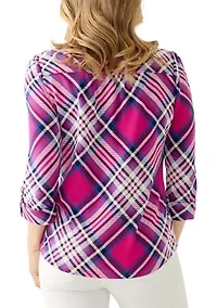 Women's Three-Quarter Sleeve Core Hacci Henley Printed Top