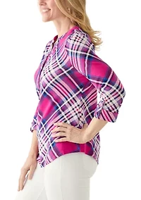 Women's Three-Quarter Sleeve Core Hacci Henley Printed Top