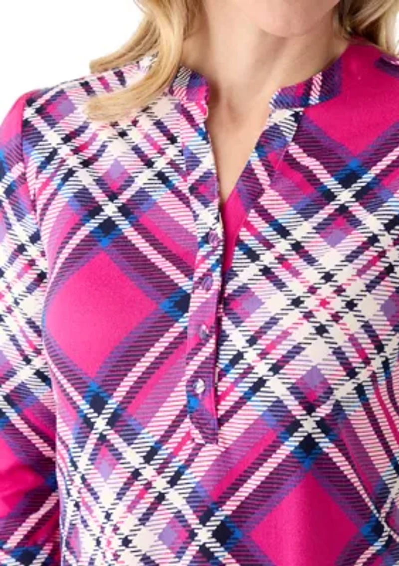 Women's Three-Quarter Sleeve Core Hacci Henley Printed Top