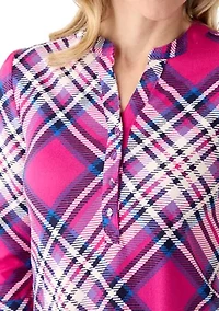 Women's Three-Quarter Sleeve Core Hacci Henley Printed Top