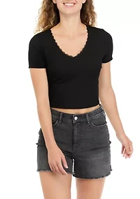 Juniors' Short Sleeve V-Neck Tiny T-Shirt