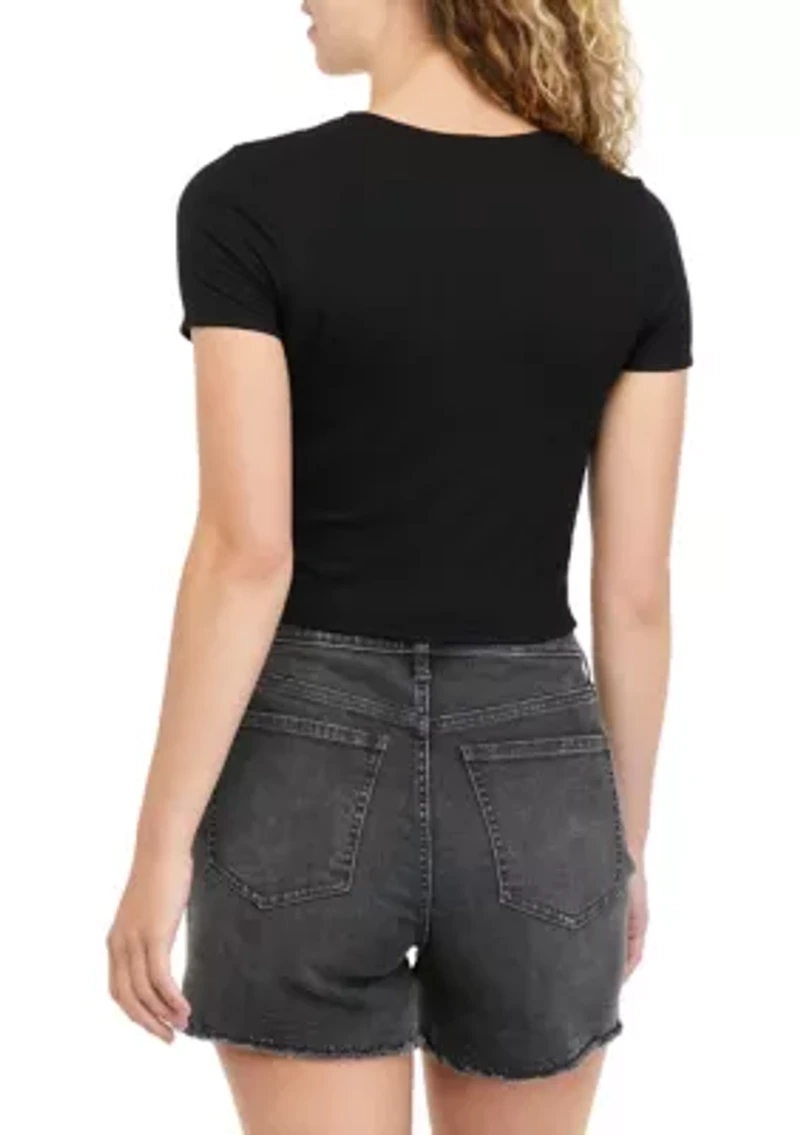 Juniors' Short Sleeve V-Neck Tiny T-Shirt